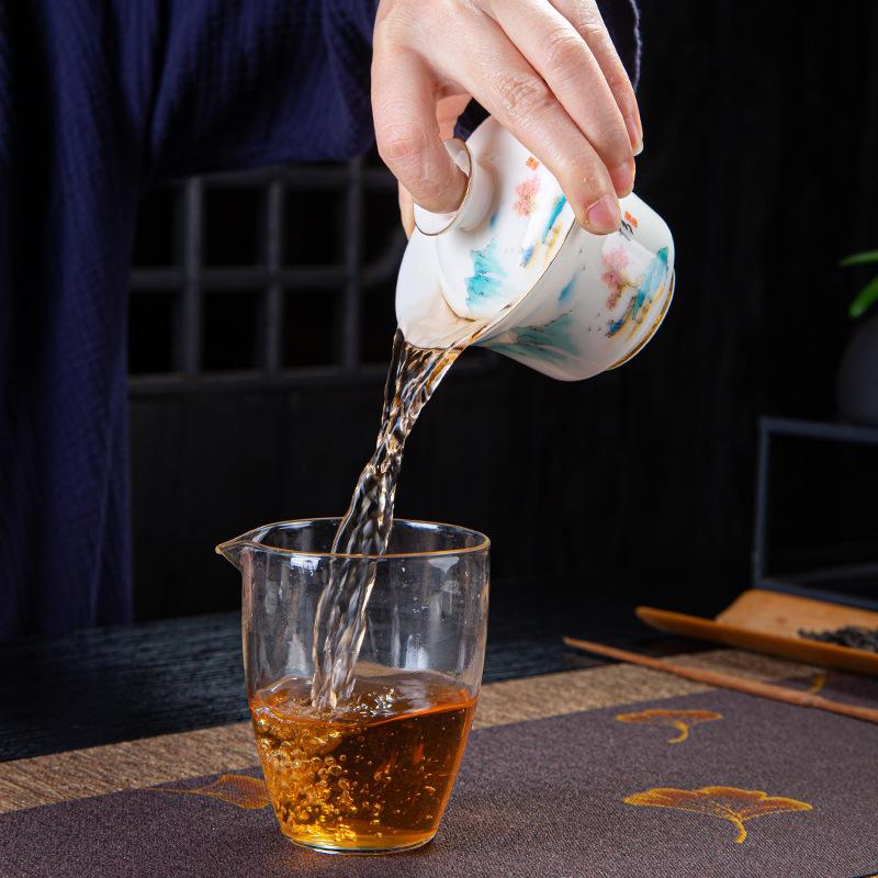 HMLOVE Mutton-fat Jade White Porcelain Sancai Gaiwan Color Enamel Cover Bowl Lid Saucer Handmade Tea Tureen Teaware Sets 160ML