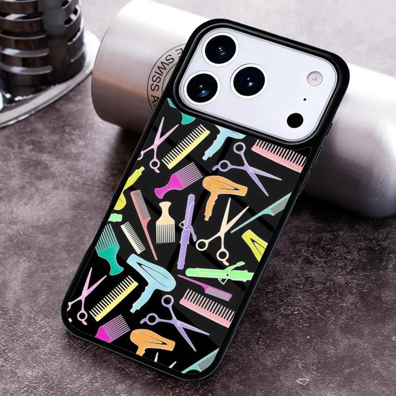 Hair Stylist Scissors Brush Phone Case for iPhone 17 16 15 Pro Max Air 14 13 12 11 Plus Shockproof Cover