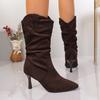 Big Size Pointed Toe High Heel Fashion Boots 2025 Winter New Pleated Mid-leg Boots for Women