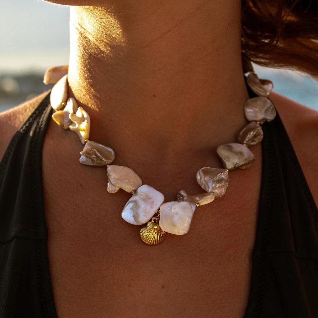 Eenvoudige Zoetwater Schelpen Ketting Voor Vrouwen Vintage Elegante Kralen Temperament Ketting Bruiloft Feest Sieraden