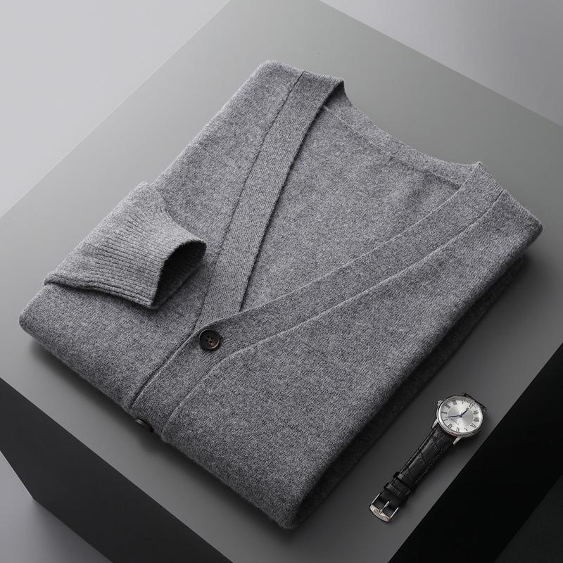 Spring And Autumn Wool Cardigan Men'S V-Neck Thin Knitted Sweater Jacket Loose Long Sleeve Cashmere Sweater Youth Large Size
