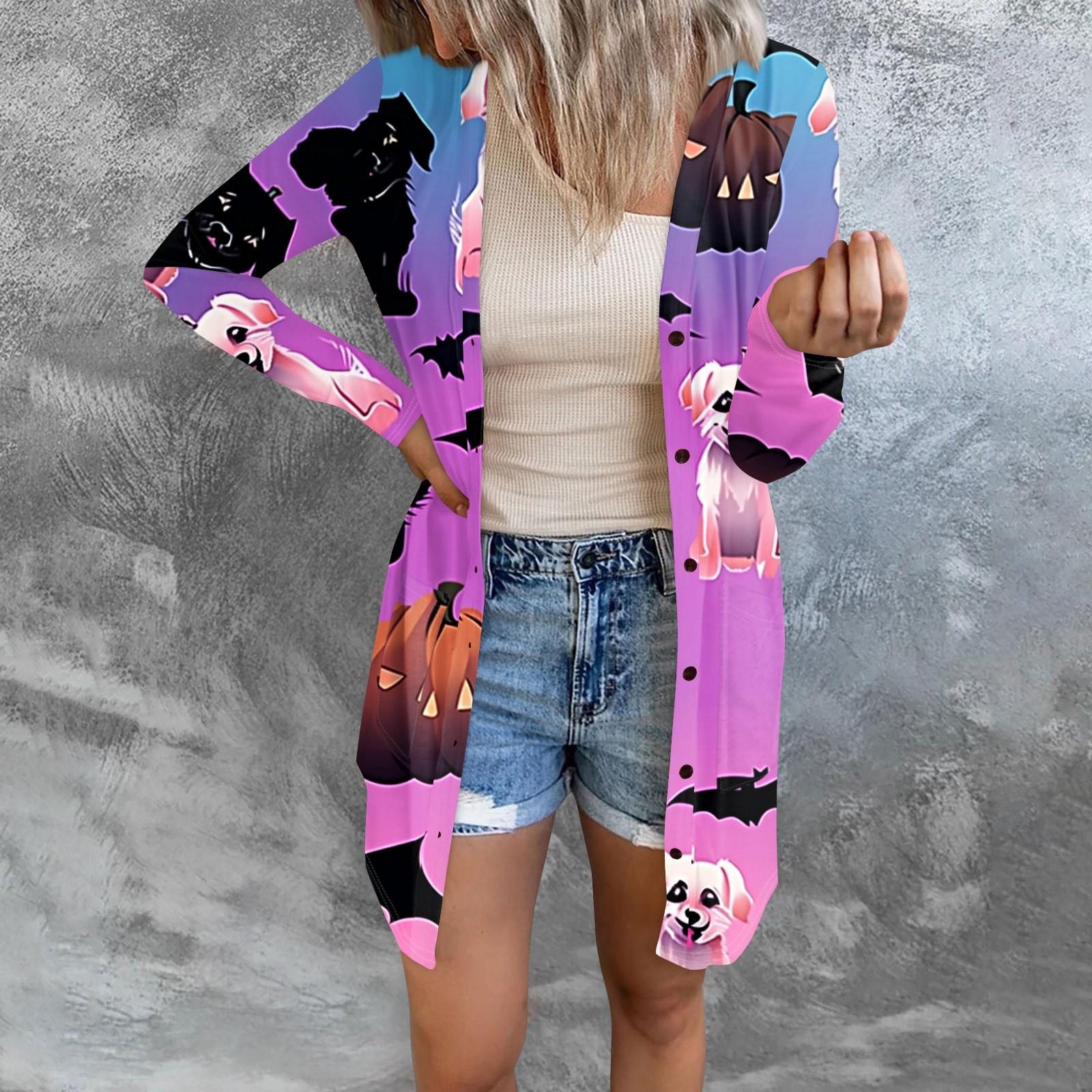 

Жіночий повсякденний кардиган на Хеллоуїн з принтом і довгими рукавами з кишенями XXL