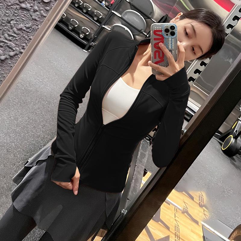 Yoga clothes women's 1011 new spring slim-fit stand-up neck sports jacket long-sleeved zipper warm fitness clothes top