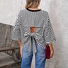 Damen Freizeit Pullover mit Streifen, Rundhalsausschnitt, Rückenausschnitt und Bindeband, Lockerer Schnitt, Modisches Oberteil für den täglichen Gebrauch