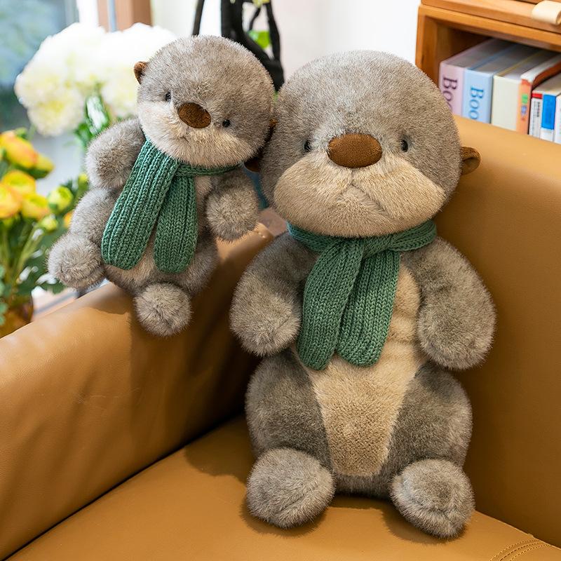 New Simulated Scarf Otter Plush Toy Doll Doll Sleeping Pillow Rag Doll Children's Birthday Gift