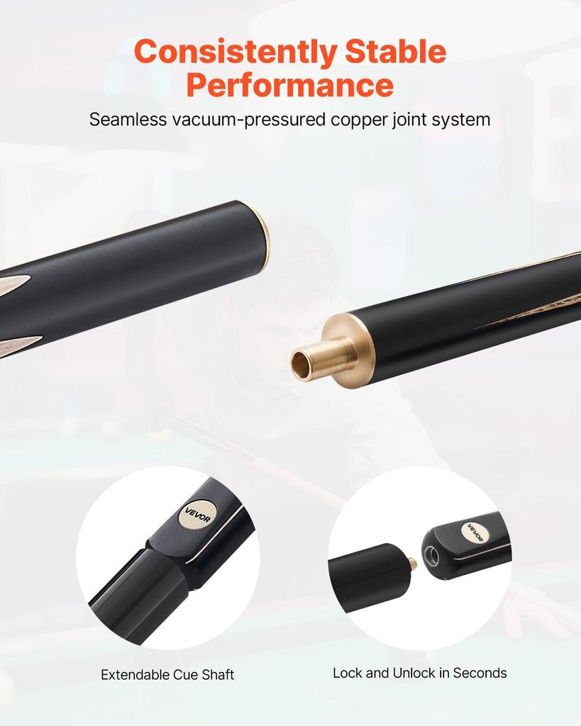 Billardstock, 1447,8mm Gelenk-Snooker Queue, Snooker Queue Stock mit Verlängerungsstange & 9,7mm Leder Spitze, 538g Pool Stock für Professionellen Billardtisch, Bar,