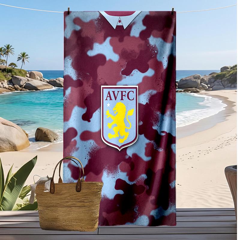 Asciugamano da Spiaggia con Stampa Calcio Aston Villa, Asciugamano Grande Morbido ad Asciugatura Rapida per Spiaggia Campeggio Nuoto