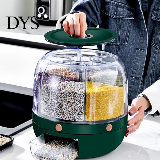 Rotating Grain Organizer Storage Holder Large Capacity One Button Opening Good Sealing Container Food Grade Detailed Division Design Jar Kitchen