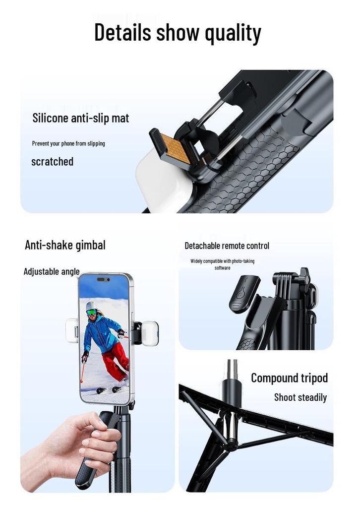 Bluetooth Selfie Stick with Anti-Shake Stabilizer & Tripod Stand