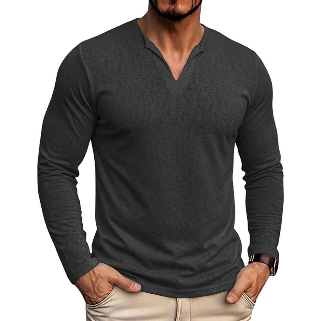 Men's Long Sleeve V-Neck Shirt Casual Base Layer Top for Everyday Wear
