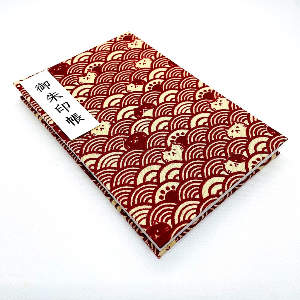 Large Goshuincho Stamp Accordion 12 24 Pages 24 48 Pages [Wave Cat] (Temple Book), Type, Columns, (single-sided) / Columns, (double-sided) (Red)