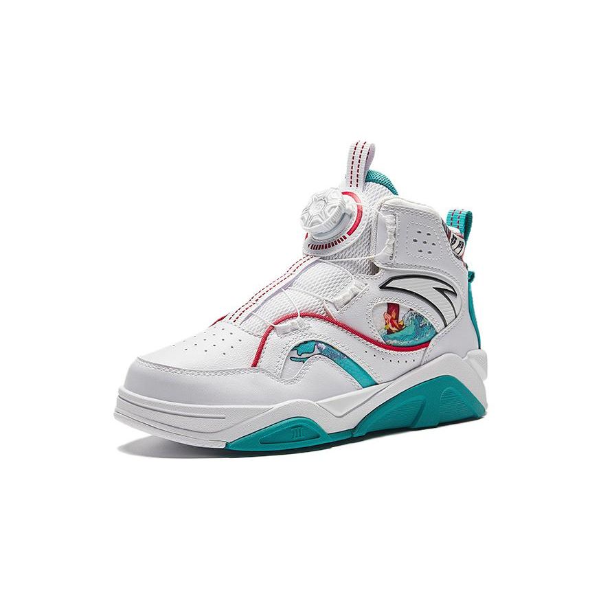 Anta Kids Non-Slip Shock Absorbing Wear-Resistant Breathable High-Top Skate Shoes Kids Skate Shoes White Green 312318008H-5