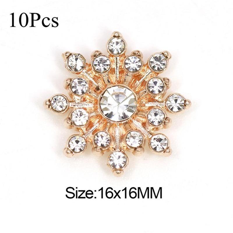 10 Stück Schneeflocken-Cabochon-Metallbasis, Strass, glitzernde Strass-Knöpfe für Kleidung, Schuhe, Taschen, Zubehör, DIY-Handwerk, 16 x 16 mm