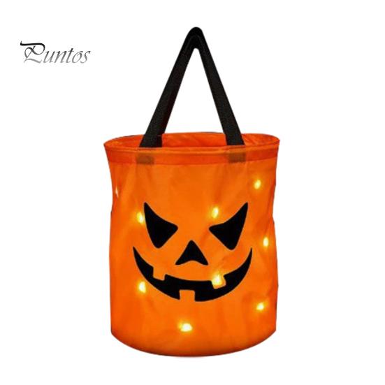 Festival Party Supply for Candy Glowing Pumpkin Bag with LED Lights, Reusable Halloween Treat Spooky Tote Lights Kids, Trick or Handbag Favors