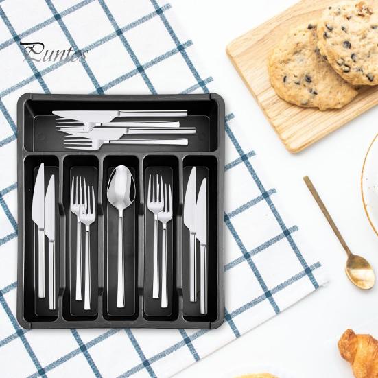 Plateau de rangement pour tiroir de cuisine, support extensible pour couverts, séparateur d'ustensiles en plastique réglable, rangement pour spatules, outils et gadgets