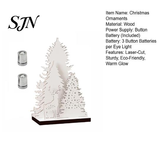 Christmas Party Scene Props Vintage Wooden Tree, LED Lighted Tabletop Centerpiece Decorations, Led Xmas Decor Winter Reindeer Desktop Indoor