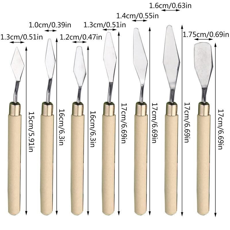 Sada stěrek a paletových nožů Paletové nože Dřevěná rukojeť Nerezová čepel Míchací škrabka pro olejomalbu a akrylovou malbu 7x