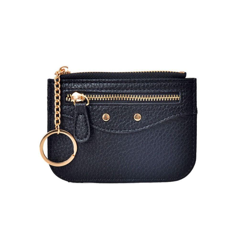 

Однотонный кошелек для монет из ПУ кожи с узором личи, складной кошелек, модный женский кардхолдер на каждый день чёрный