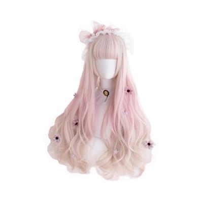 RyuuCos Lolita-Perücke, langes Haar, lockiges Haar, rosa Perücke, rosa Farbverlauf, Cosplay, hitzebeständig, Verkleidung, Geschenk, Event, Halloween, Weihnachten, Schulfest