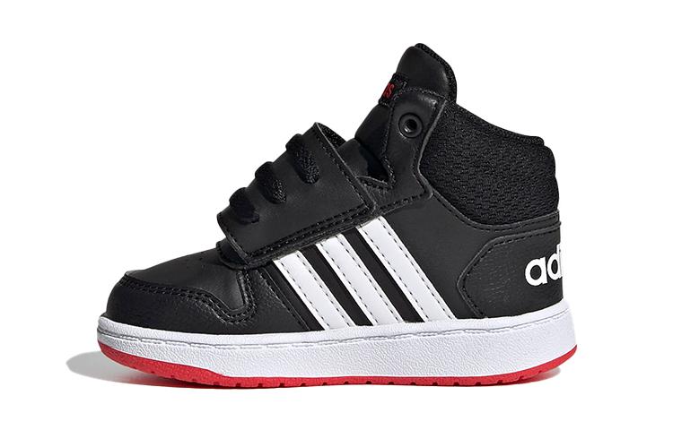 Adidas Neo Hoops 2.0 Mid Leather Breathable Mid top Vintage Basketball Shoes Black White Red Infant And Toddler FY9291 23
