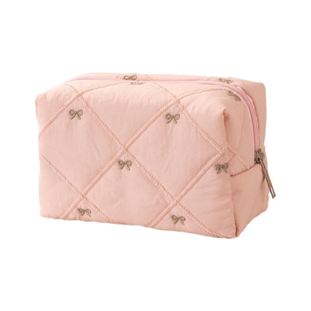 Multifunctional Bow Quilted Makeup Bag Large Capacity Coin Purse  Travel Use