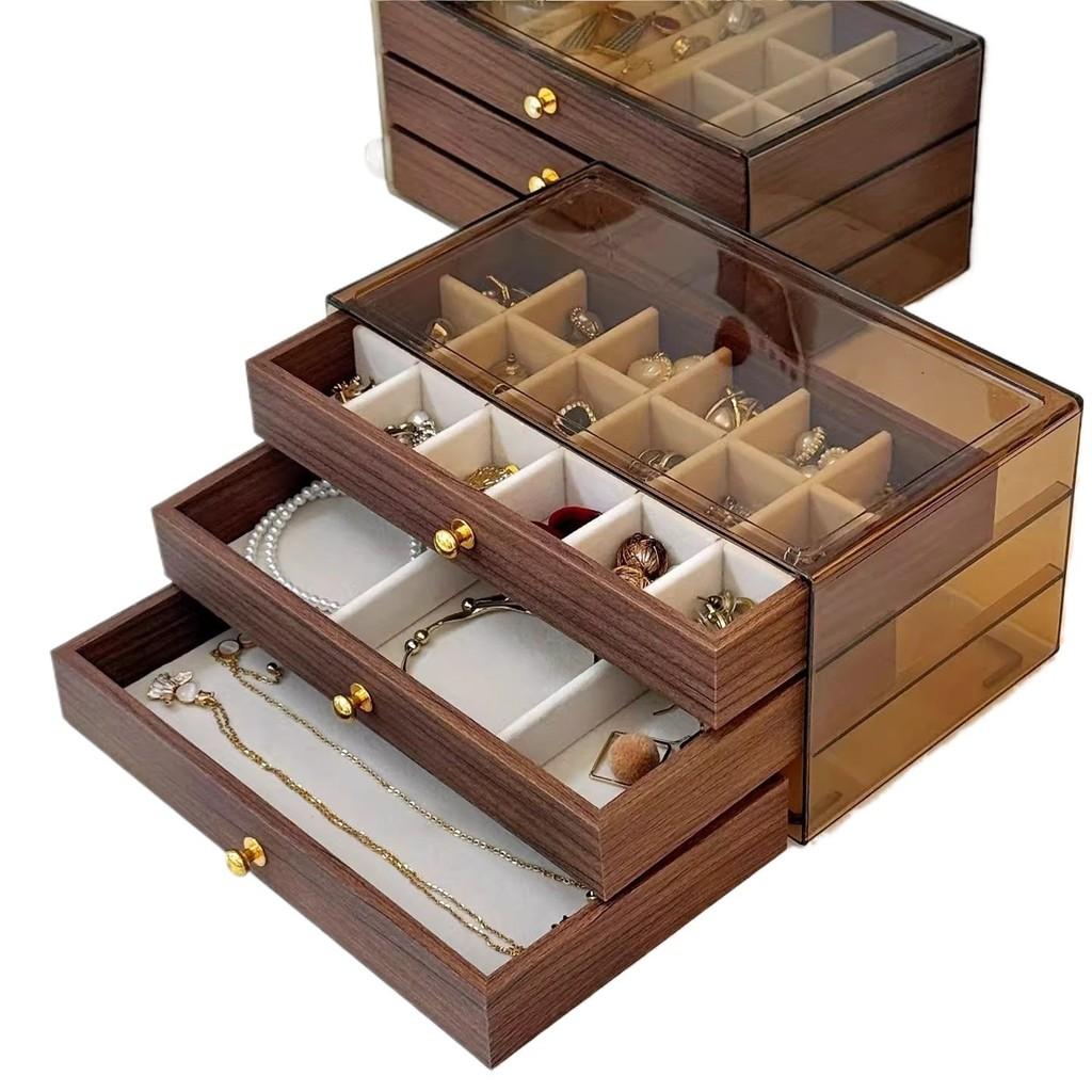 Walnut Jewelry Box With Multiple Compartments For Earrings Necklaces And Rings Gift For Women