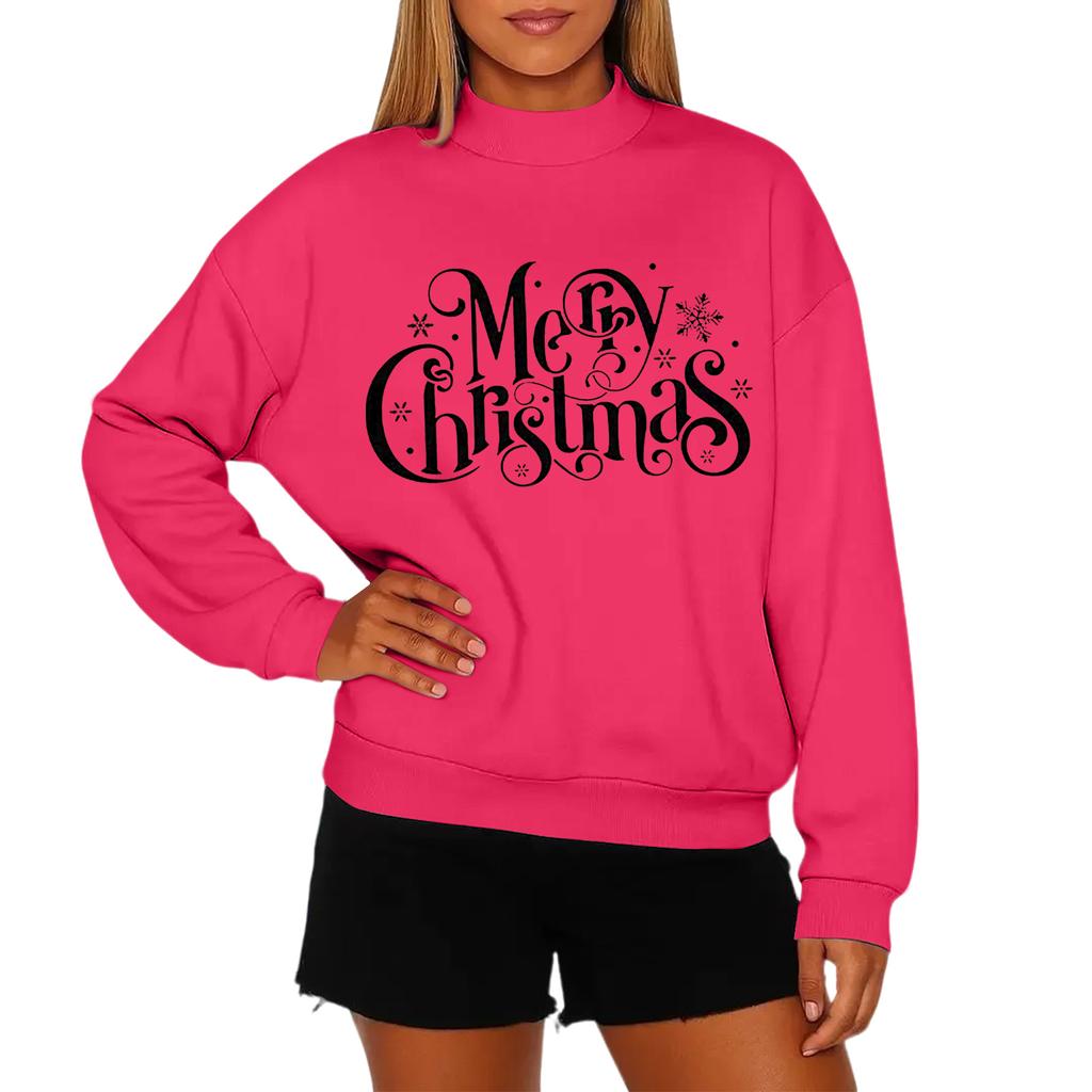 Ladies' Fashionable Casual Round Neck Long Sleeved Christmas Printed Hoodie