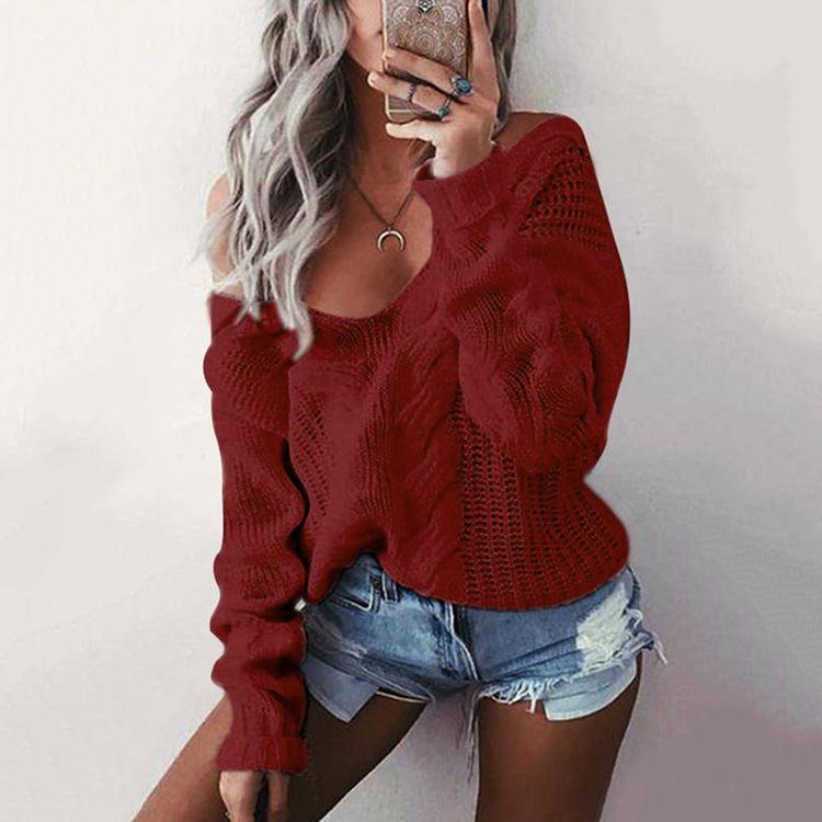 New Style Knit Sweater Solid Color V-neck Twist Pullover Sweater