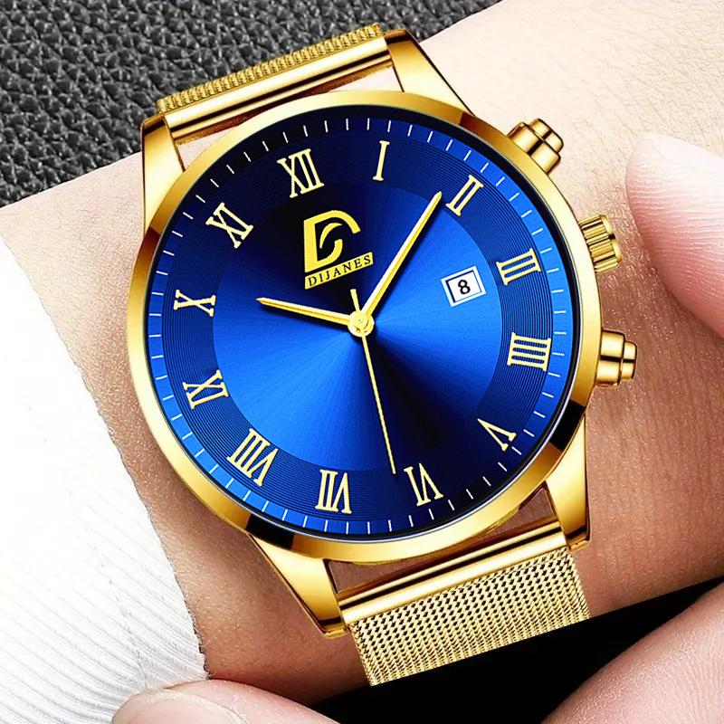 Módní pánské hodinky pro volný čas Pánské náramkové hodinky z nerezové oceli se síťovinou náramkové hodinky křemenné hodinky set pánské datumové hodiny