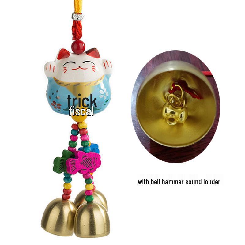 Cat Ceramic Wind Chime Doorbell Pendant - Small Hanging Ornament for Doors or Shop Openings