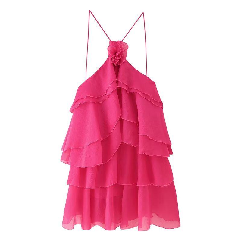 Za Spring New Women's Clothing Zr European and American Style Three-Color Three-Dimensional Flower Layered Decoration Ruffle Strap Dress