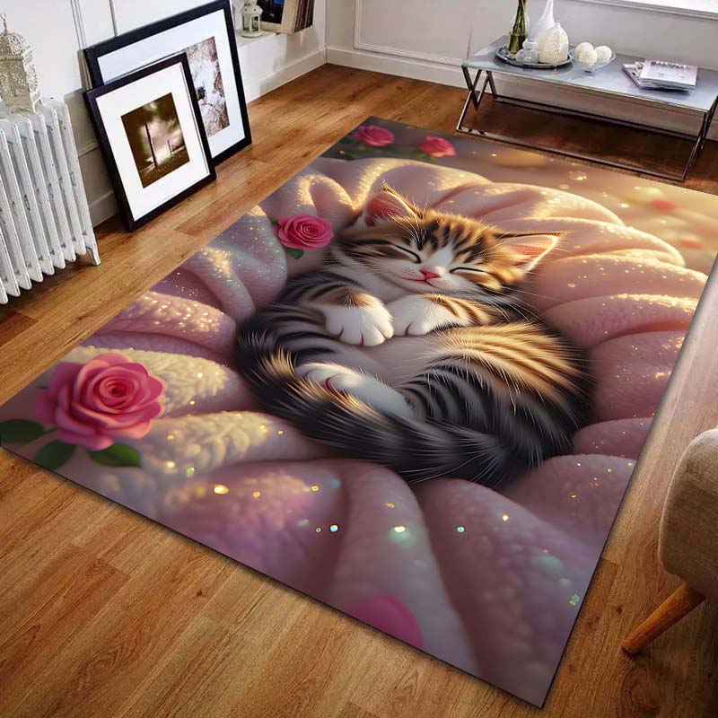 Multiple sizes Kitten sleeping on pink blanket Carpet for Living Room Bedroom Sofa Home Decor Rus Non-slip Floor Mat Gift