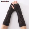 Botvotee Y2k Accessories Arm Warmers Sleeves for Women Winter Knit Hollow-out Triangle Long Sleeve Holder Fingerless Gloves