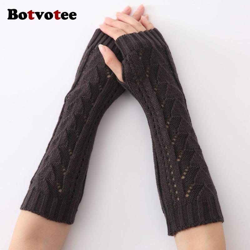 Botvotee Y2k Accessories Arm Warmers Sleeves for Women Winter Knit Hollow-out Triangle Long Sleeve Holder Fingerless Gloves