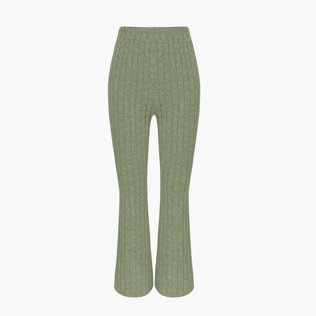 Autumn/Winter Solid Ribbed Two-Piece Set: Zipper Cardigan & High-Waisted Flared Pants for Women