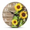 Wooden Retro Sunflower Clock Modern Round Silent Wall Clock Non-Ticking Hanging Wall Decor Clocks Bathroom