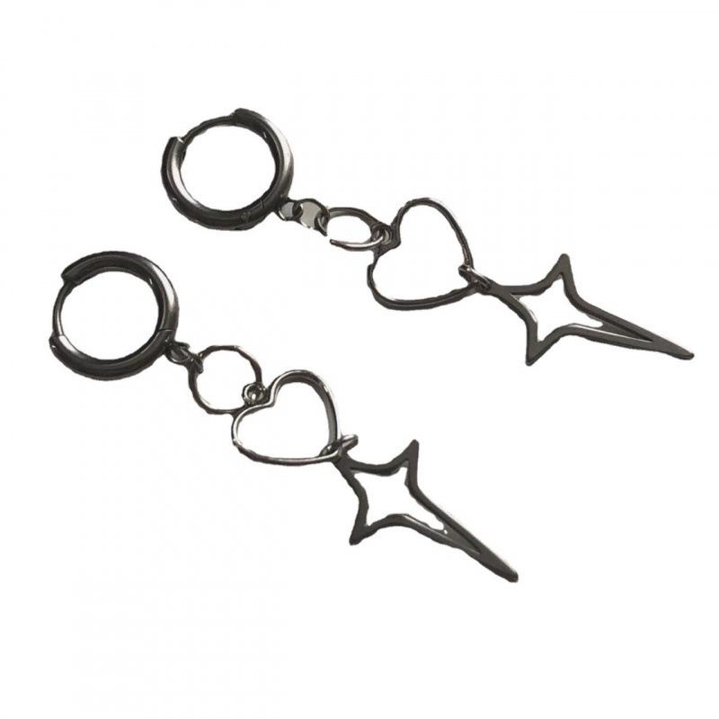 Korean Fashion Punk Hollow Heart Star Dangle Earrings