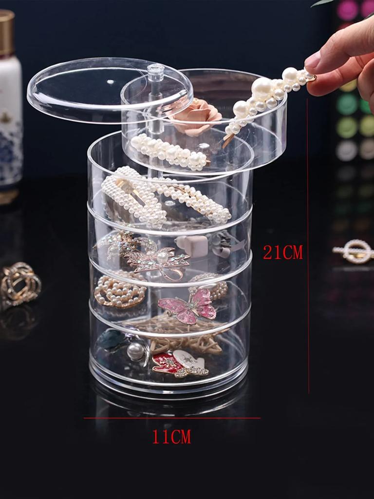 Rotating Jewelry Storage Box Makeup Storage Rack Bracelet Earring Round Plastic Organizer Boxes Holder Display Rack with Cover