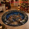 Christmas Cartoon Round Rug Waterresistant Carpet For Living Room Decor