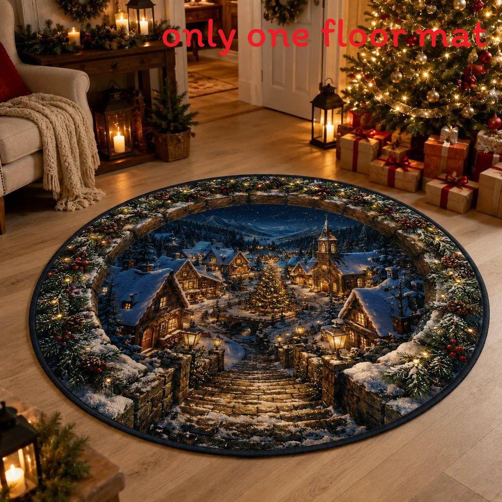 Christmas Cartoon Round Rug Waterresistant Carpet For Living Room Decor