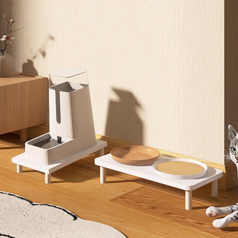 Automatic Adjustable Height Cat Feeder Bowl Stand with Neck Protection
