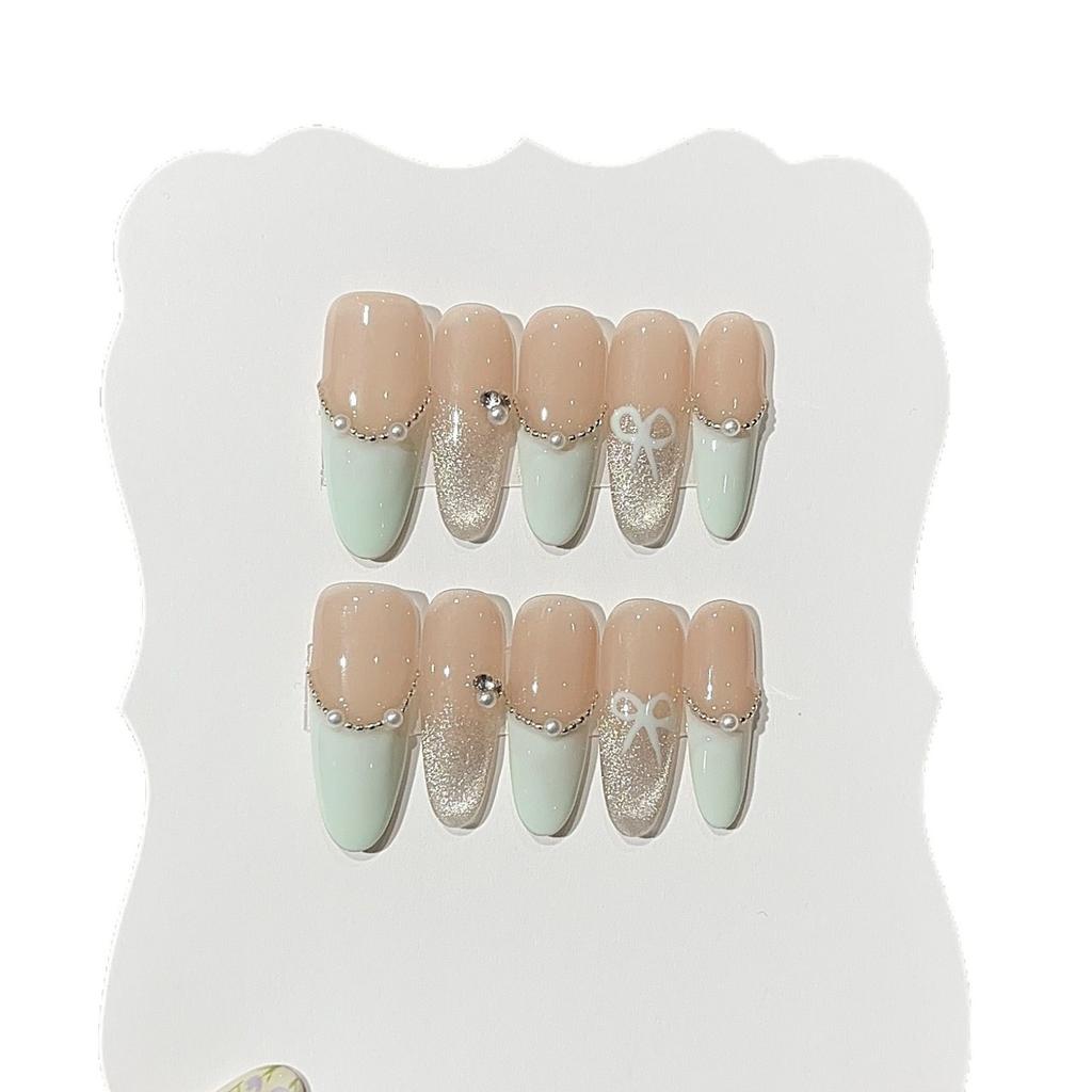 Juice Girl Refreshing Sparkling Water Mint Green French Hand-painted Butterfly Chain Pearl Wear Armor