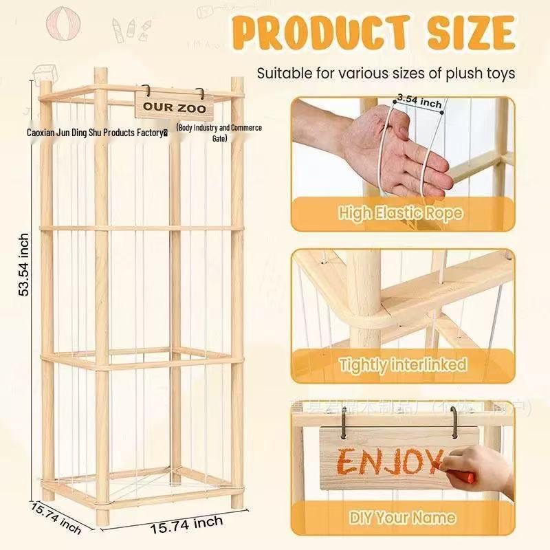 Organizador y Estante de Exhibición de Madera Maciza para Peluches