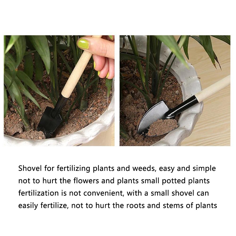 3Pcs Shovel Rake Spade Set Mini Garden Tools Multifunction Bonsai Tools Set Wooden Handle Garden Tool Sets for Indoor Gardening