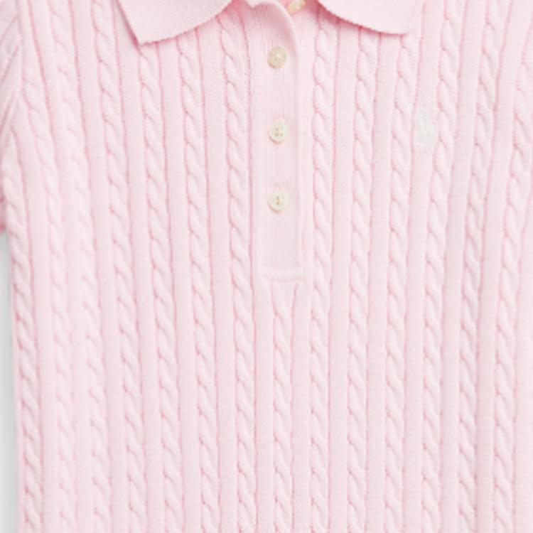 Polo Ralph Lauren Dress Ss24 Logo Embroidered Ribbed Solid Short Sleeve Kids Dress Light-Pink CWPODRSG3D20797-650