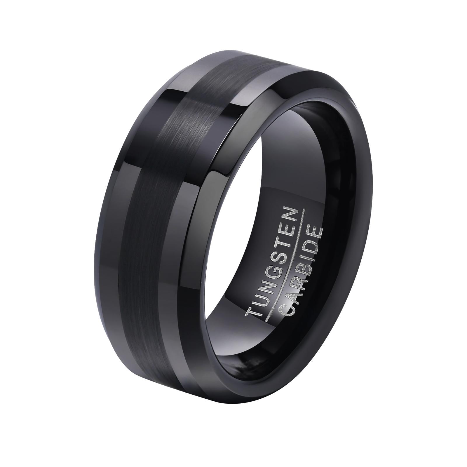 

Vnox 8mm Tungsten Wedding Band for Men, Anti Scratch Metal Ring, Black Silver Color Simple Plain Male Wedding Rings 12
