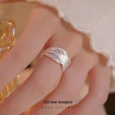 Banyan Tree S925 Silver Matte Multi-layer Line Ring: 2024 New Open Design for Women