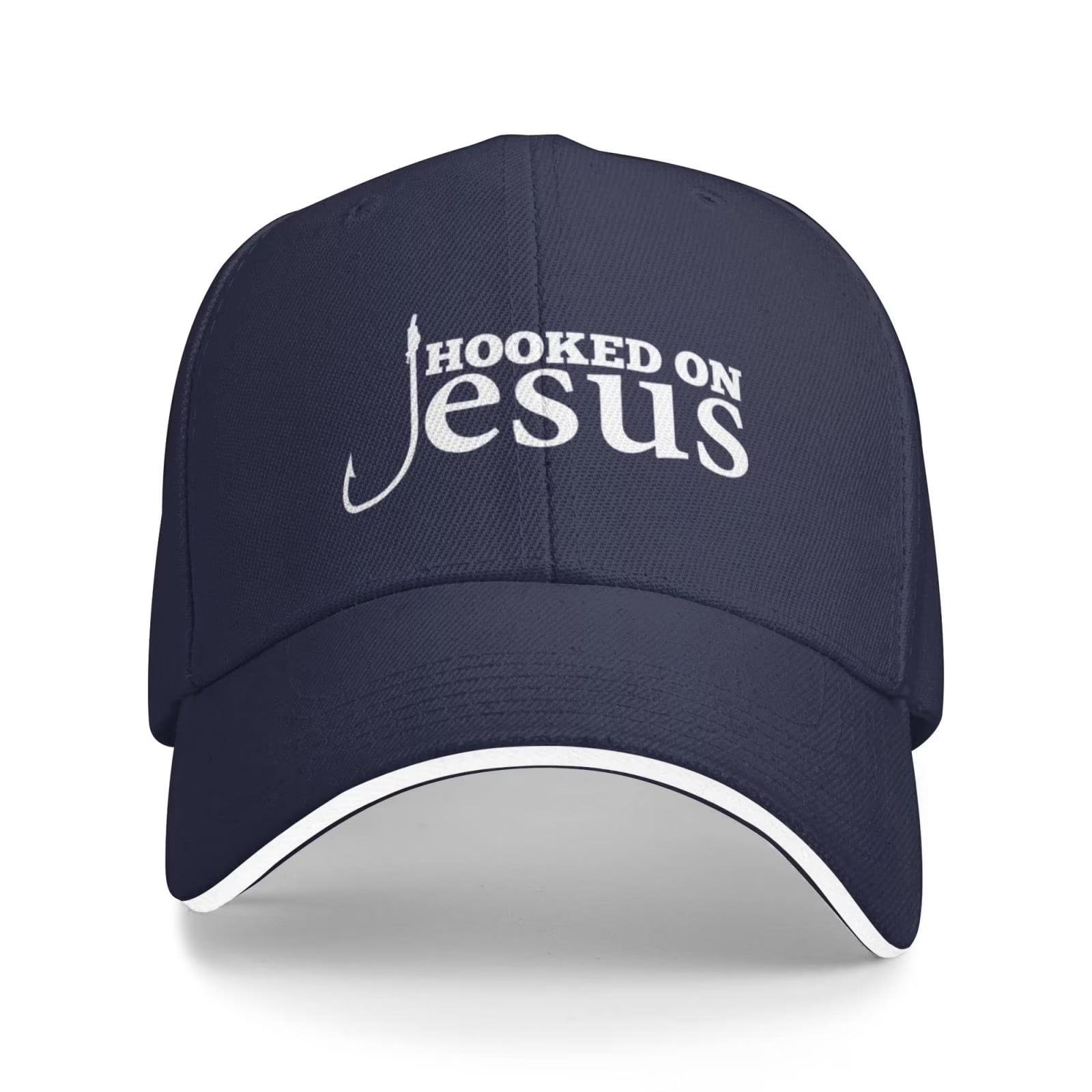 Hooked On Jesus Baseball Cap Unisex Adjustable Print Curved Brim Snapback Hat One Size