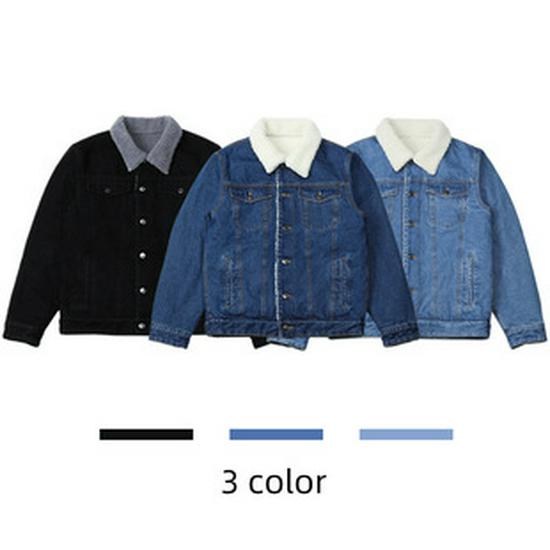 Men's Korean Style Winter Velvet-Lined Denim Jacket - Trendy, Warm, Casual Wear for Students