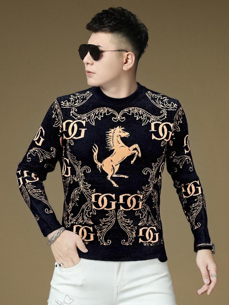 2025 Autumn/Winter Men's Youth Round Neck Jacquard Knit Pullover Sweater 617